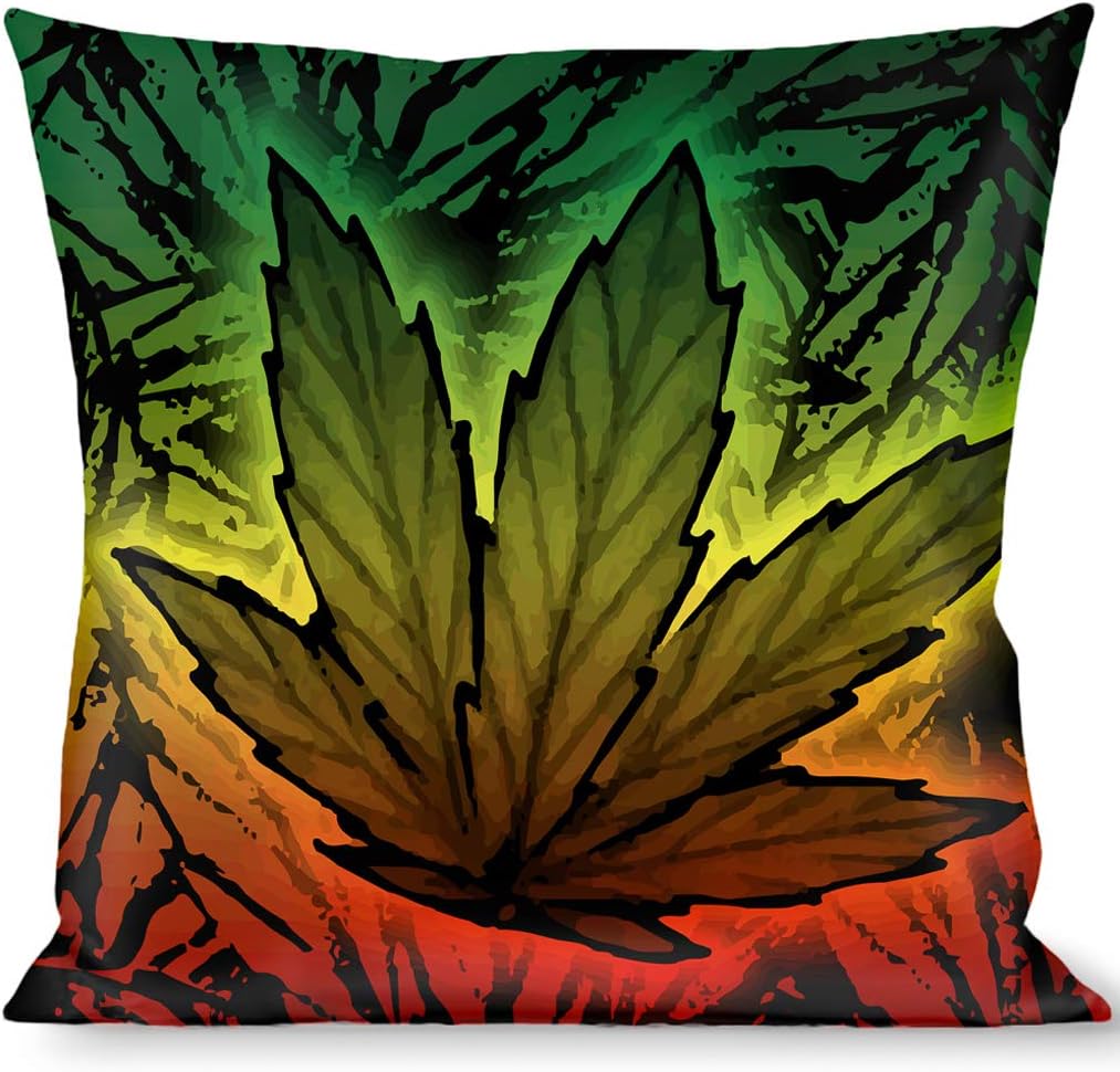 Buckle-Down PLW-TH1-W31347 Marijuana Haze Rasta/Rasta Throw Pillow, Weed