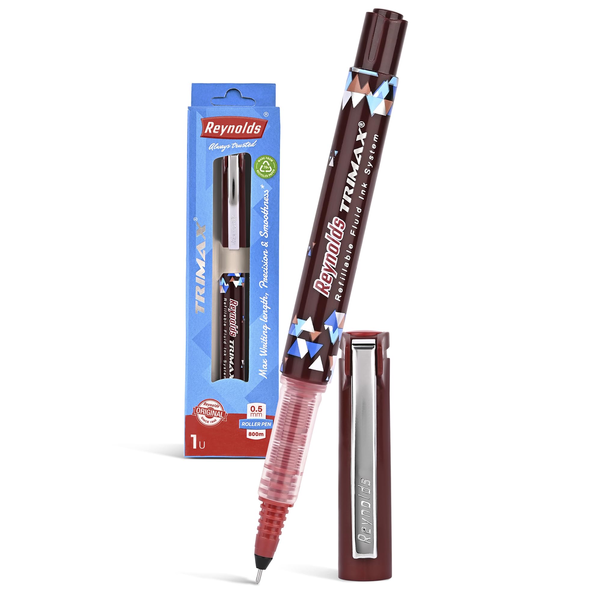 Reynolds TRIMAX RollerBall Pen SET - 1 PEN RED | ROLLER BALL PEN FOR WRITING | PEN FOR STUDENTS & OFFICE STATIONERY | 0.5 mm TIP SIZE