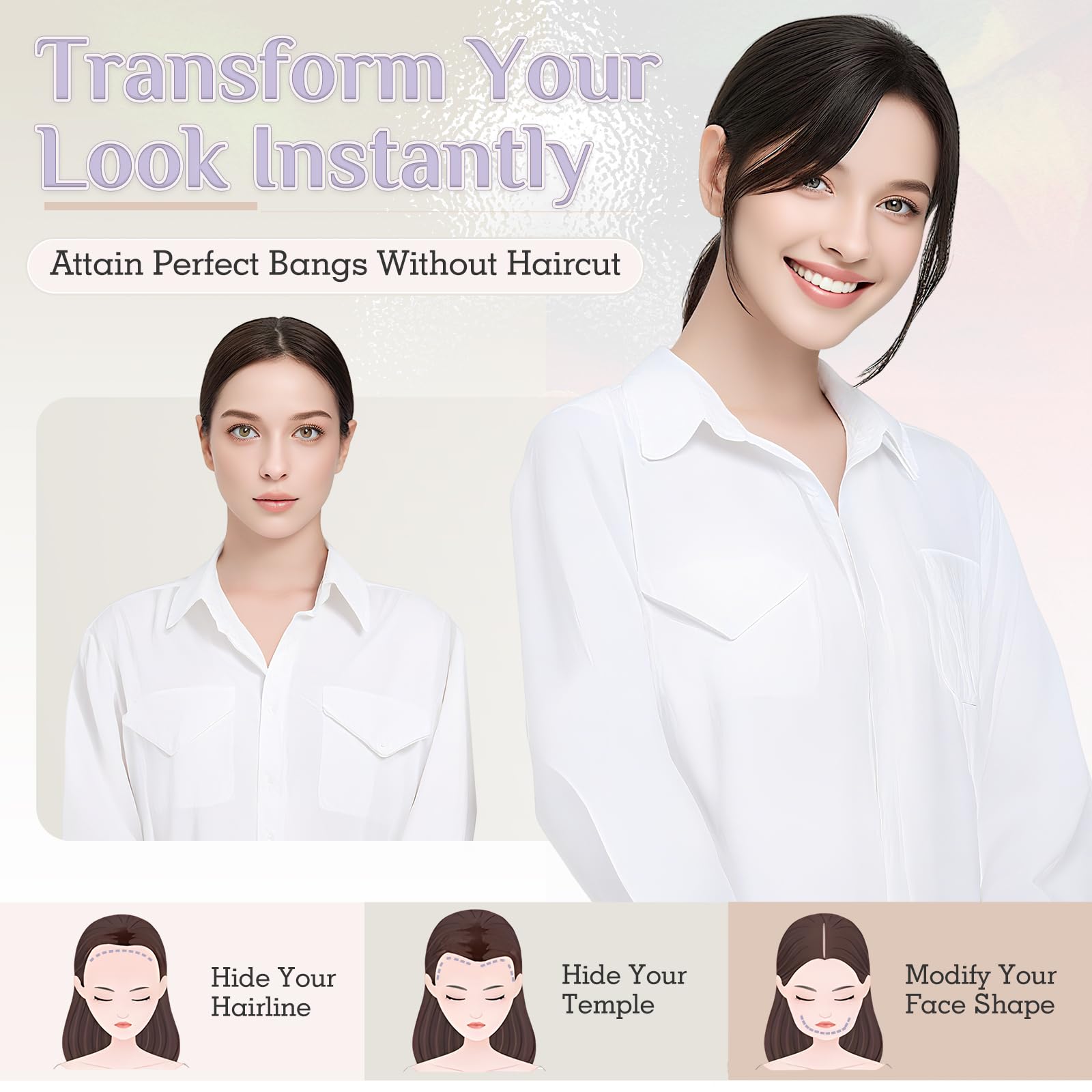 Elailite Clip in Bangs Human Hair Fringe Side Bangs Split Curtain Bangs Real Hair Lace Base 360°Cover Top HairPieces 8 Inch - Image 2