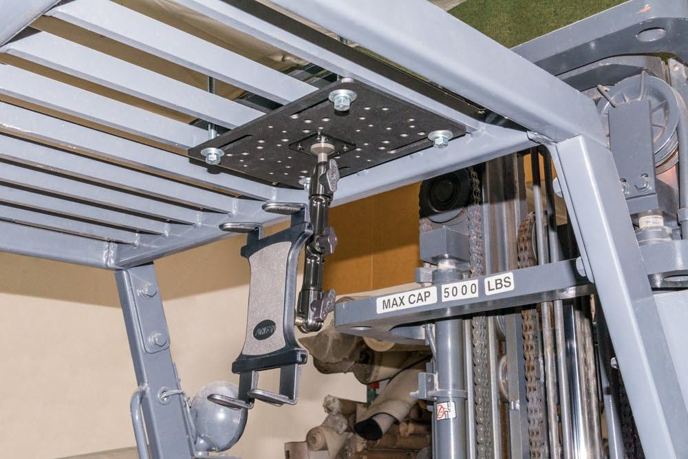 ARKON Mounts Slim-Grip Forklift Tablet Mount for Forklift Overhead Guards Adjustable Multi-Angle Arm Durable Mounting Plates for iPad, Samsung, Google, Nokia, and More