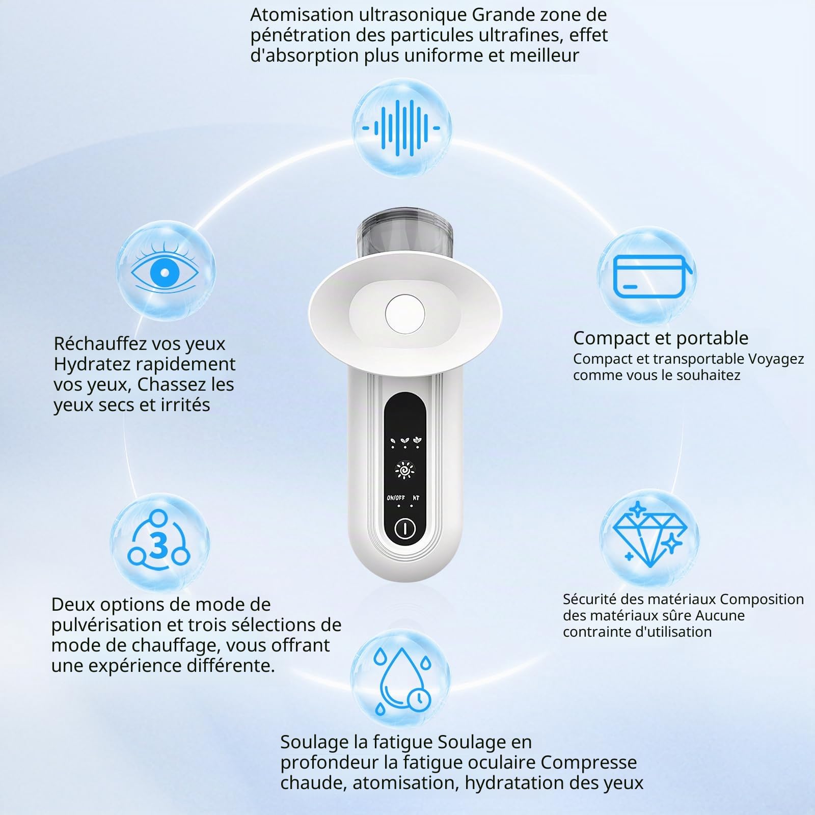 Vaporisateur à vapeur pour les yeux secs, nano-brume chauffante avec modes de compression chaude et froide, machine de thérapie à la vapeur portable pour soulager les yeux du visage pour hydrater et