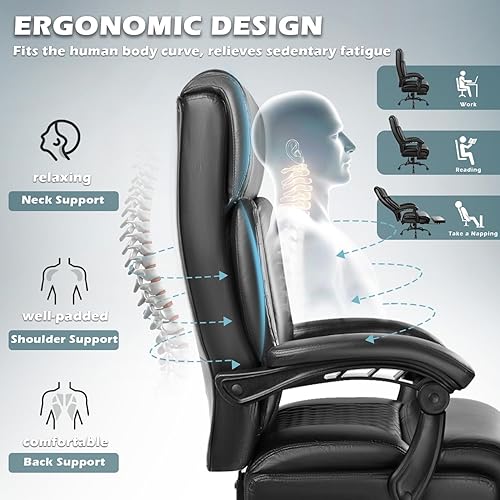 Miniatura 5 de Silla de oficina grande y alta con reposapiés, 400 libras, silla de oficina de cuero ejecutivo resistente para personas pesadas, cómoda silla de