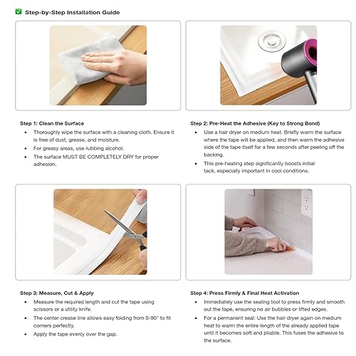 Miniatura 8 de Cinta de calafateo Fixmend, 3 rollos de cinta adhesiva impermeable, cinta de sellado para cocina, encimera, baño, fregadero, ducha, bañera