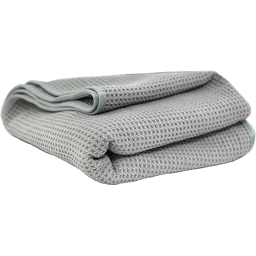 Chemical Guys Waffle Weave Gray Matter Microfiber Drying Towel - 25" x 36", Premium Blend Microfiber Towel with Soft-Banded Edging for Scratch-Free Car Drying, Ultra Absorbent