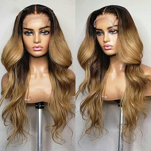 Miniatura 3 de oulaer 1B27 Peluca de cabello humano rubio miel degradado HD transparente encaje frontal peluca ondulada para mujeres, línea capilar natural