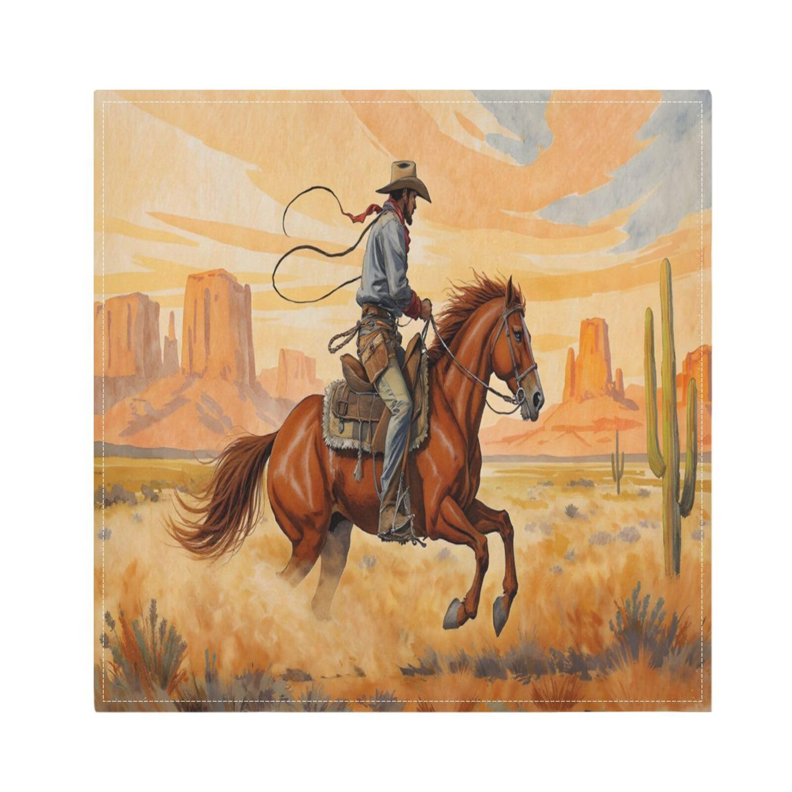 Ttgoth Western Cowboy Cloth Napkin Set of 4 Washable & Reusable Dinner Napkins for Dining Table, Banquets, Wedding, Party, 50x50 cm