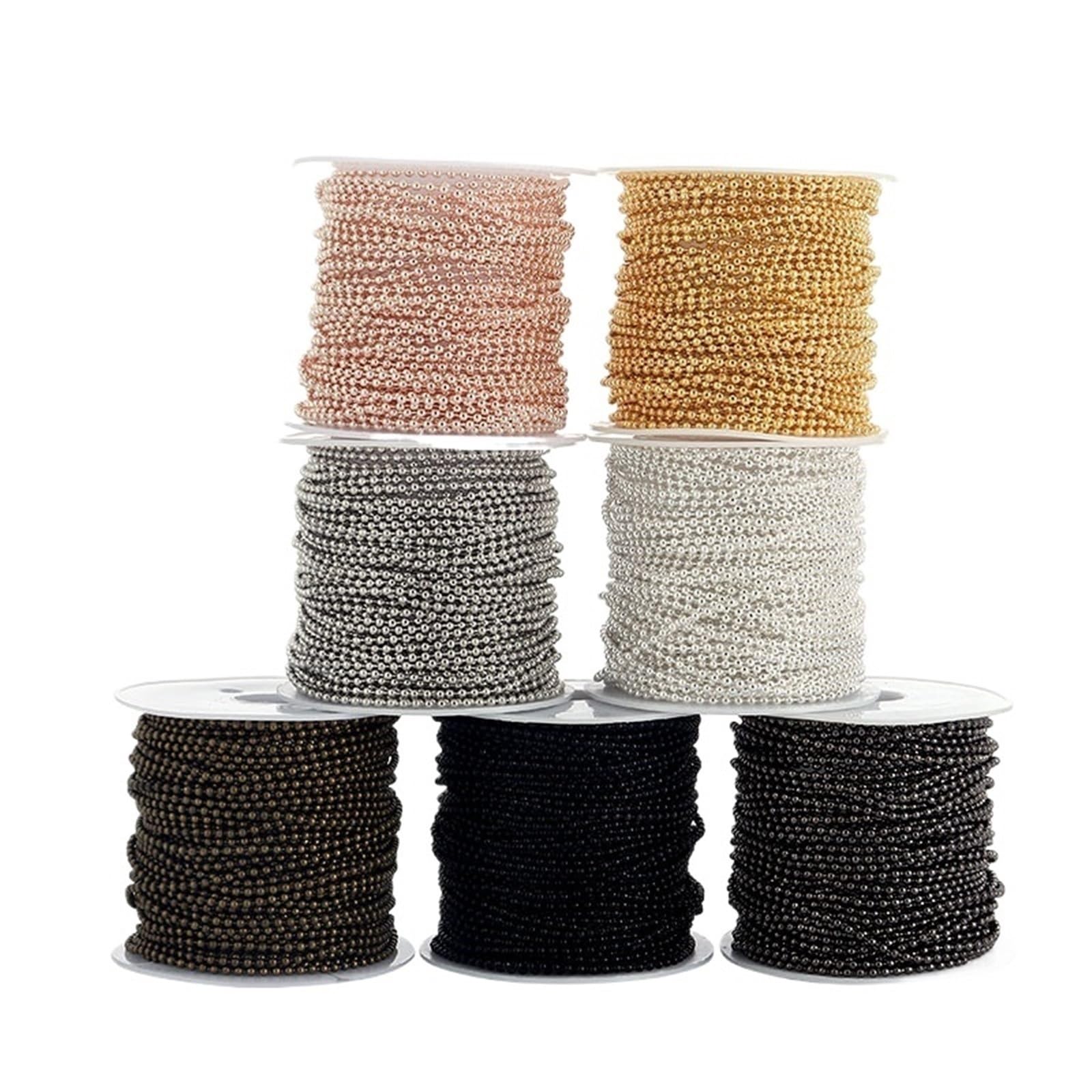Łańcuszek z koralików, Bead Chain Connector for DIY Jewelry Making Bracelet 30 Yards Round Ball(Rhodium,2.4mm)