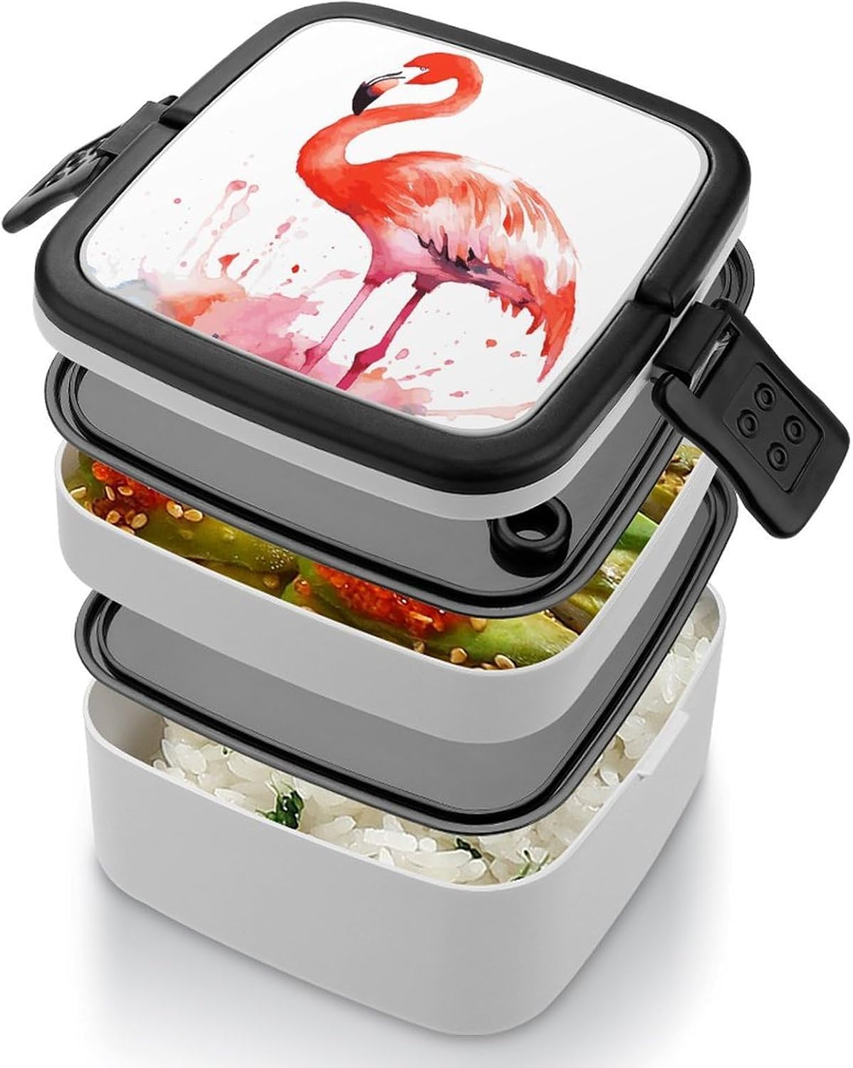 Watercolor Flamingos Bento Lunch Box for Adults 2 Layers image 4