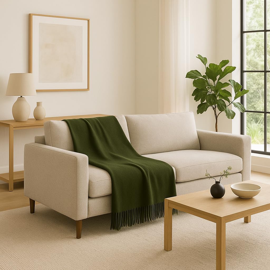 Lincove Pure Cashmere-Merino Wool Blanket - Warm & Soft Throw Blanket - 74"x55" Comfortable and Cozy Throw Blankets for Couch, Sofa, or Chair - Lightweight and Classic Throws - Olive