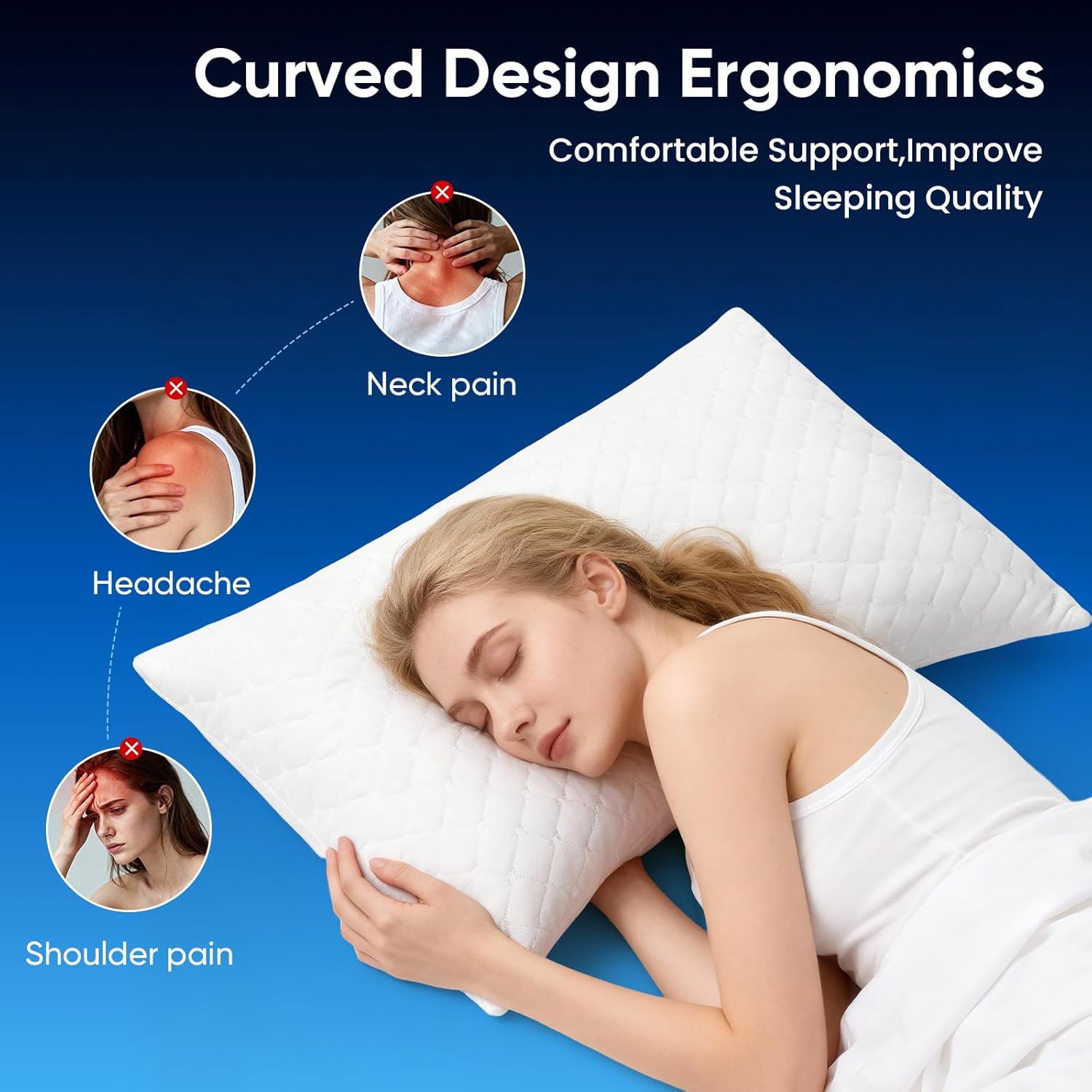 TWK Original Adjustable Bed Pillow for Sleeping, Good for Side, Back & Stomach Sleeper with Washable Removable Cover, Additional Foam Fill Included（(White, Queen Size (1 Pack))）