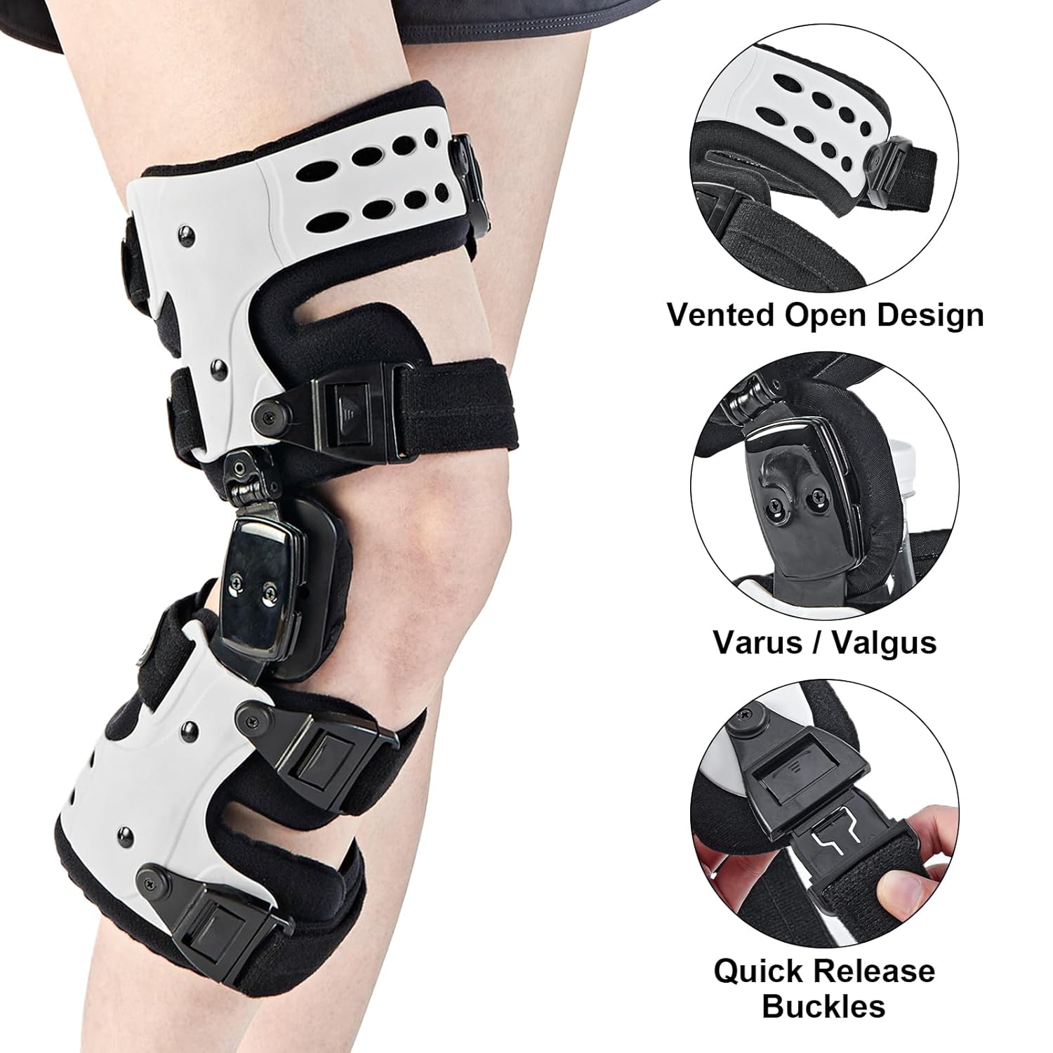 OA Unloader Knee Brace - Arthritis Pain Relief, Osteoarthritis, Bone on Bone Knee Joint Pain, Cartilage Defect Repair, Avascular Necrosis Hinged, Degeneration (White Right)