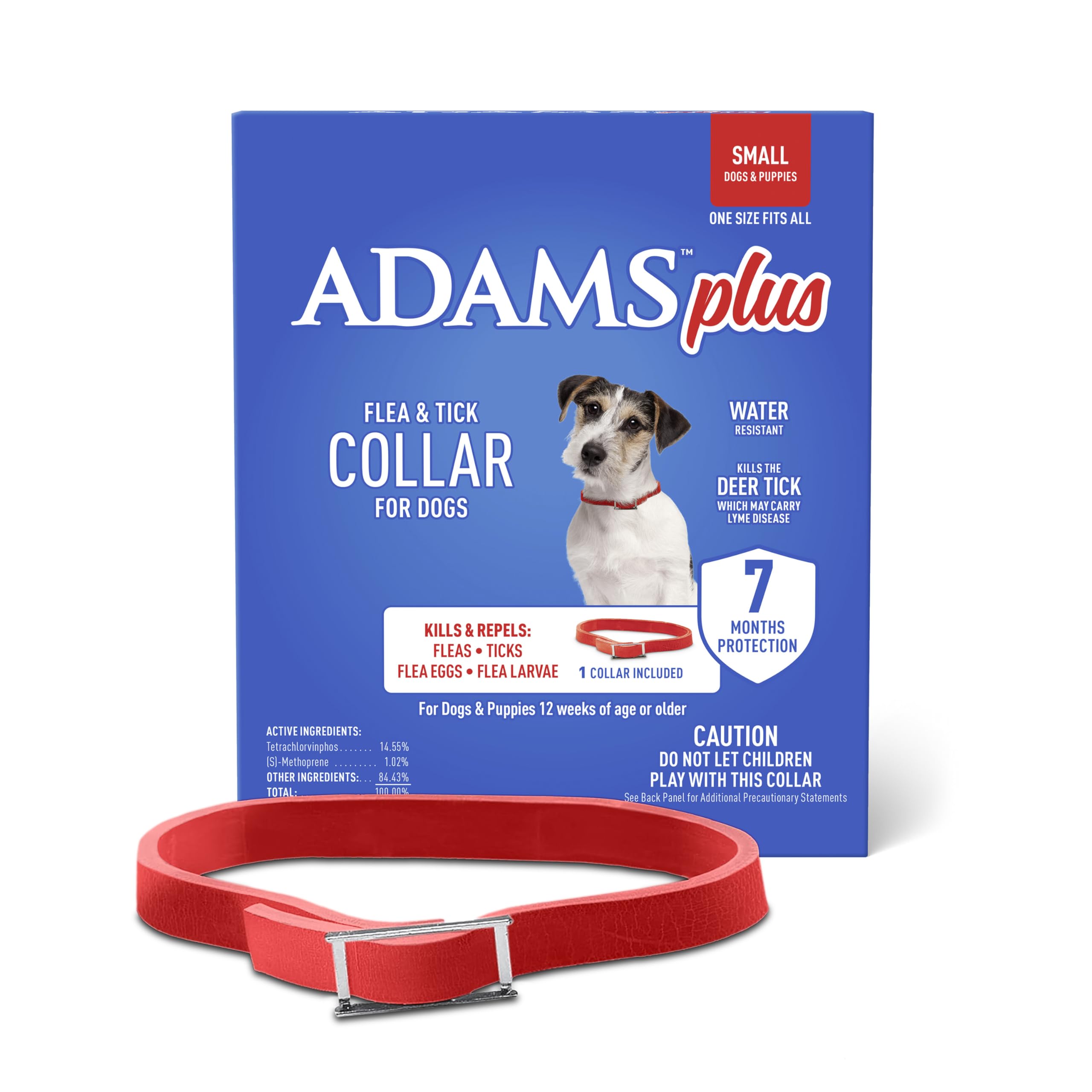 ADAMS Plus Flea & Tick Collar for Dogs, 7-Month Protection, Adjustable Collar Fits Small Dogs & Puppies, Kills Fleas & Ticks