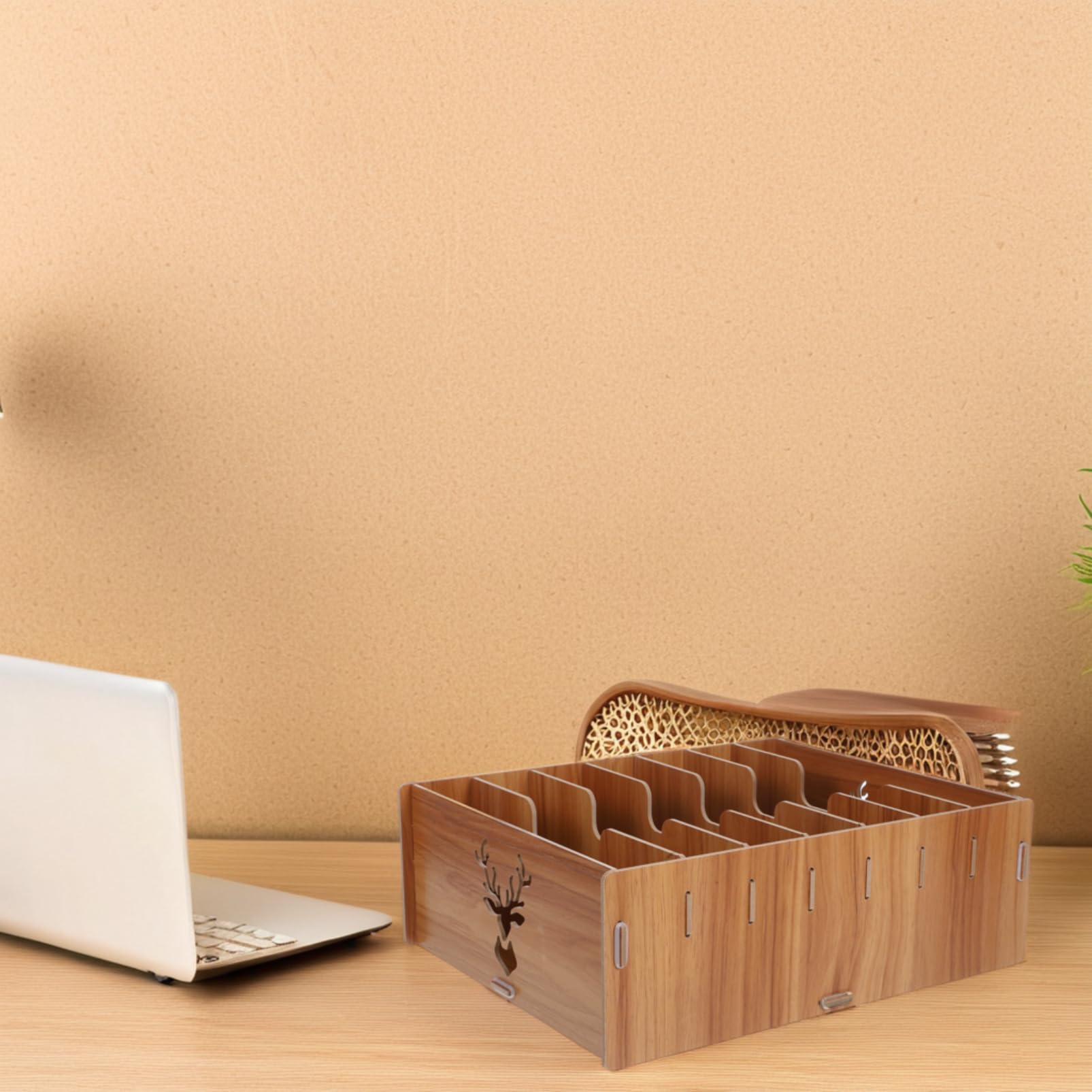 Caja de Almacenamiento de Documentos de Madera Marrón para Escritorio | Organizador de Mesa de Oficina, Clasificador de Facturas y Correo, Incluye Guía de Instalación