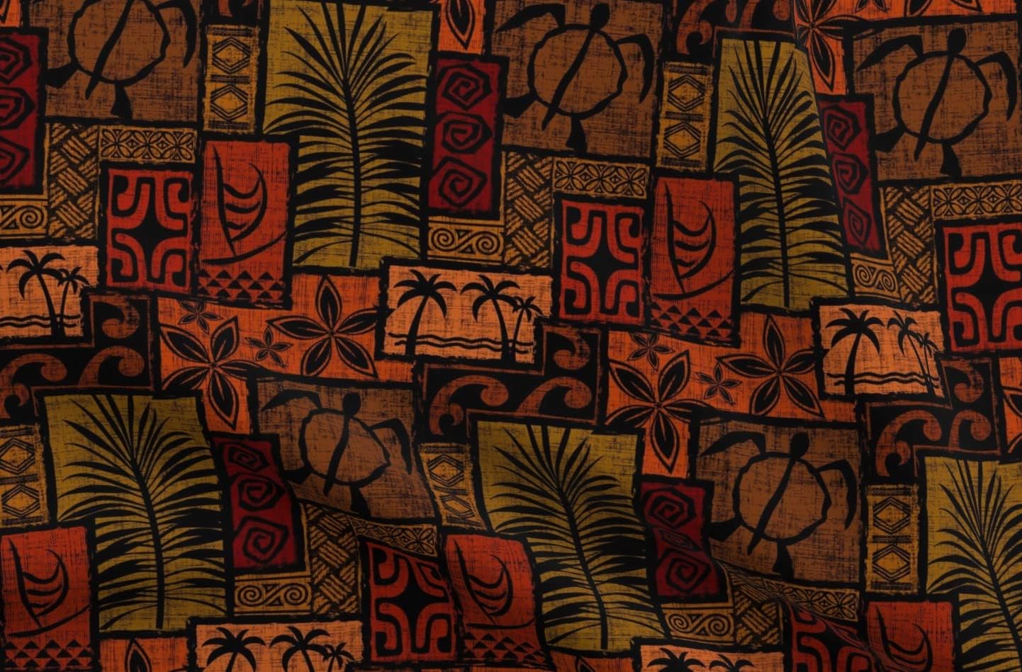 Spoonflower Fabric - Black Polynesian Hawaiian Tiki Tropical Retro Printed on Petal Signature Cotton Fabric by The Yard - Sewing Quilting Apparel Crafts Decor