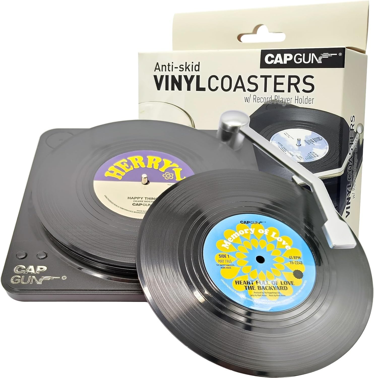 Shennvng Black Funny Retro Vinyl Record Coasters For Drinks With Vinyl Record Player Holder For Music Lovers With Gift Box For Music Lovers, Coasters For Drinks, Bars, Cafes, Home