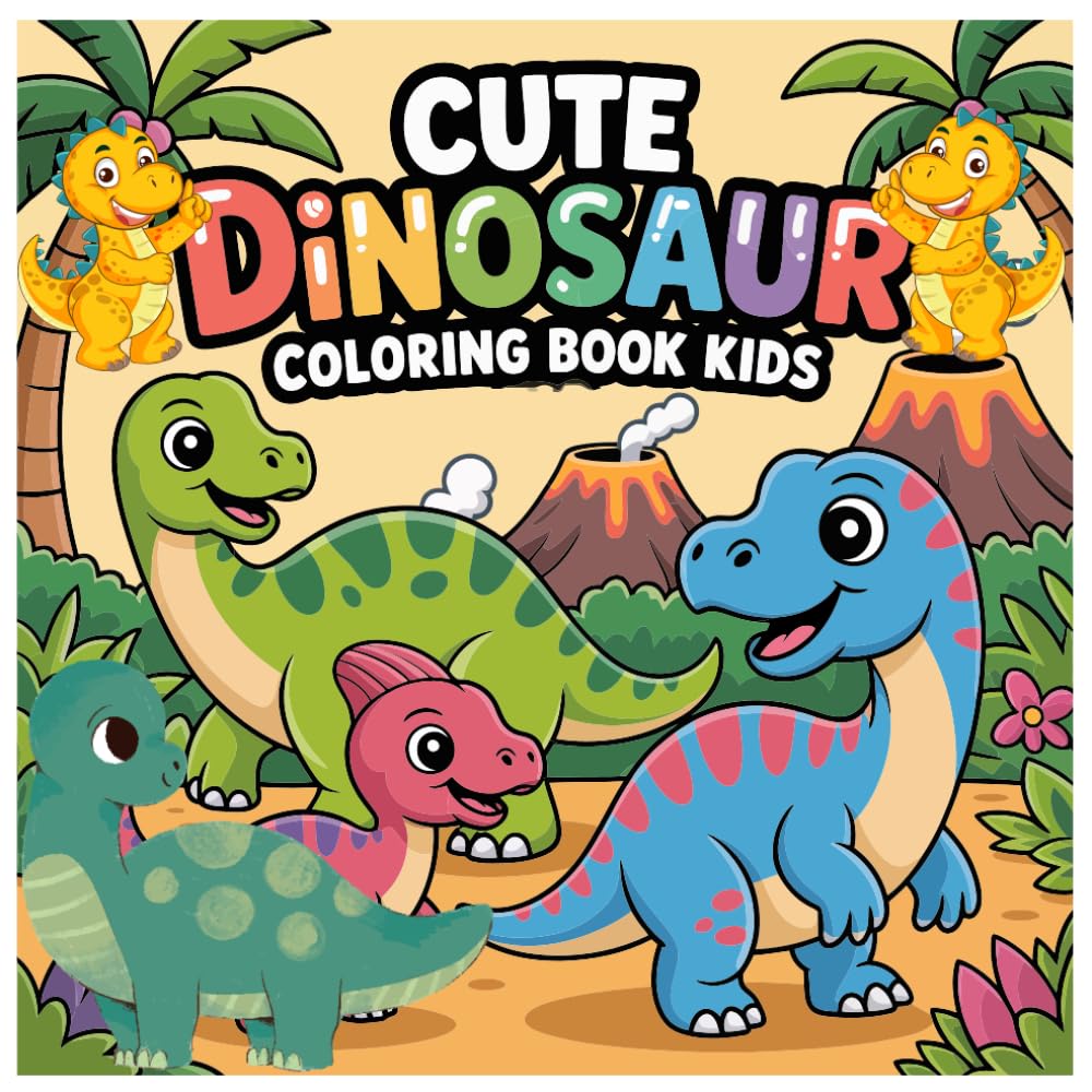 Cute Dinosaur Coloring Book for Kids: Adorable Dino Illustrations with Fun Prehistoric Scenes
