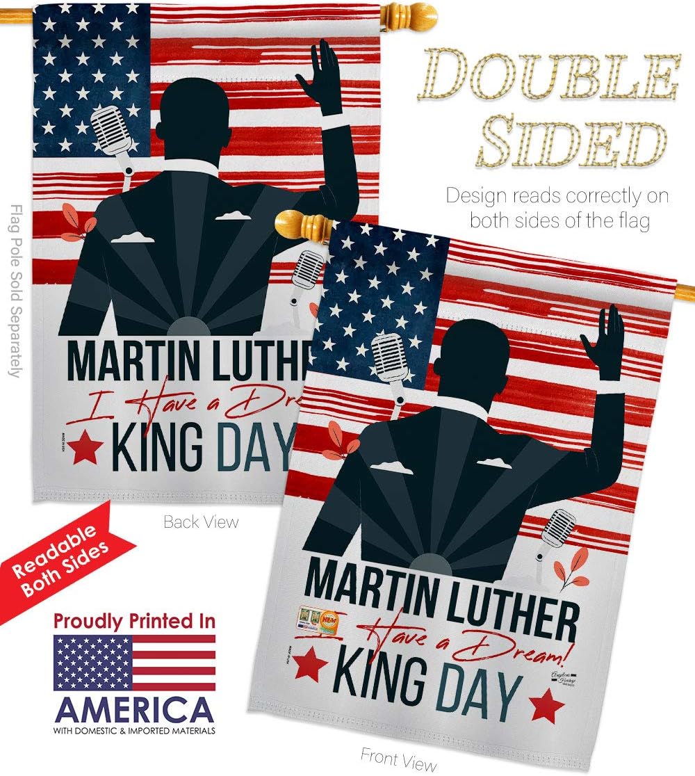 Martin Luther King Day House Flag Patriotic MLK Civil Right Stars United State American Small Decorative Gift Yard Banner Double-Sided Made in USA 28 X 40