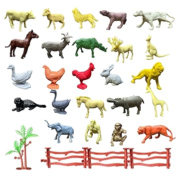 ZESTHOME Mini Animal Toy Set for Kids | Realistic PVC Farm & Wild Animals with Tree & Fences | Educational, Imaginative Play & Learning Figures (3–4 cm) | 24 Pieces