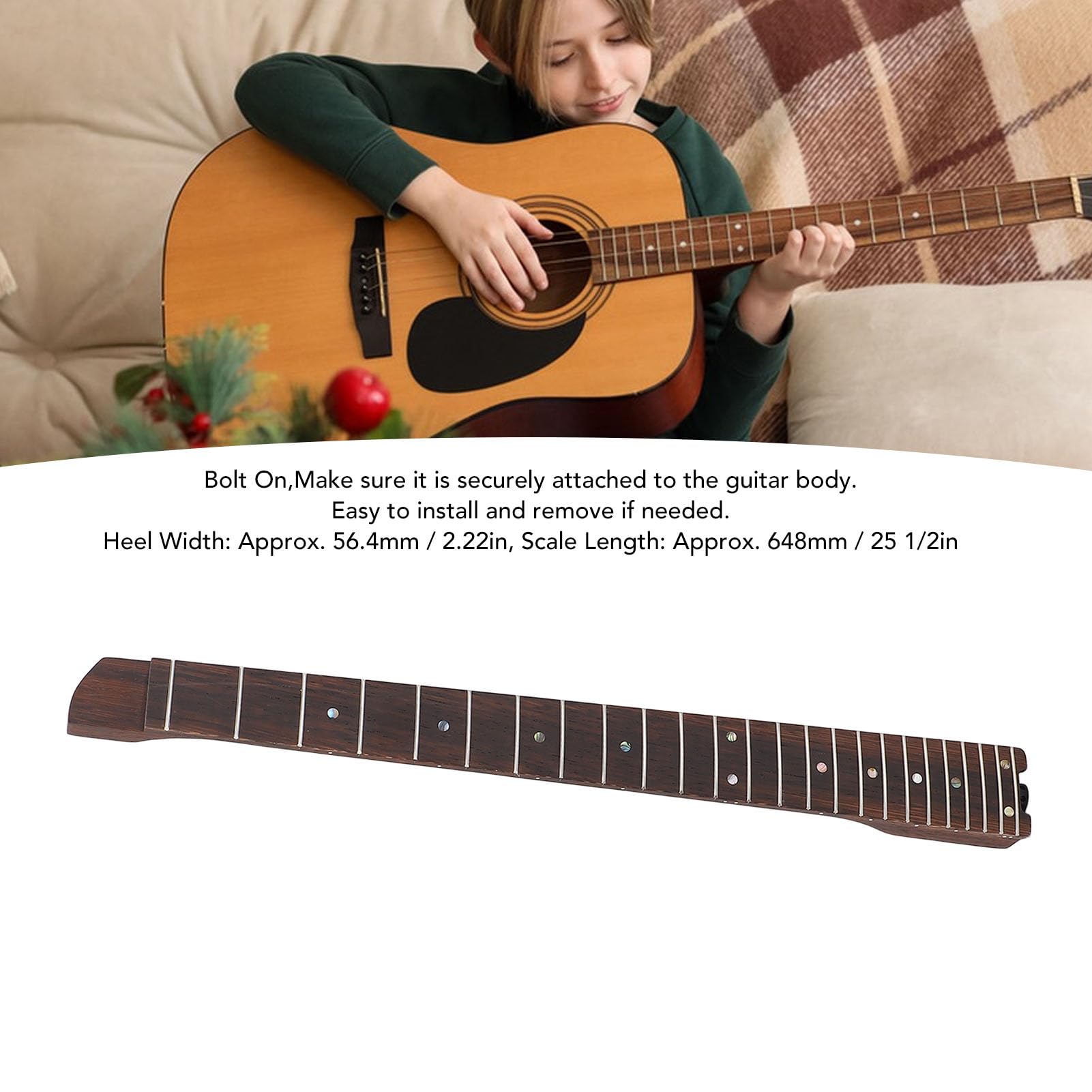 Guitar Neck 25 Fret Maple Wood Replacement Maple Neck Fingerboard for Electric Guitar Parts Replacement