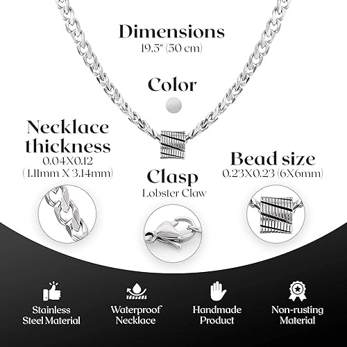 Miniatura 4 de Galis Classic Chains For Men - Cuban Link Chain for Men with Small Bead Pendant, Diamond-Cut Stainless Steel and Waterproof Silver Plated Men's