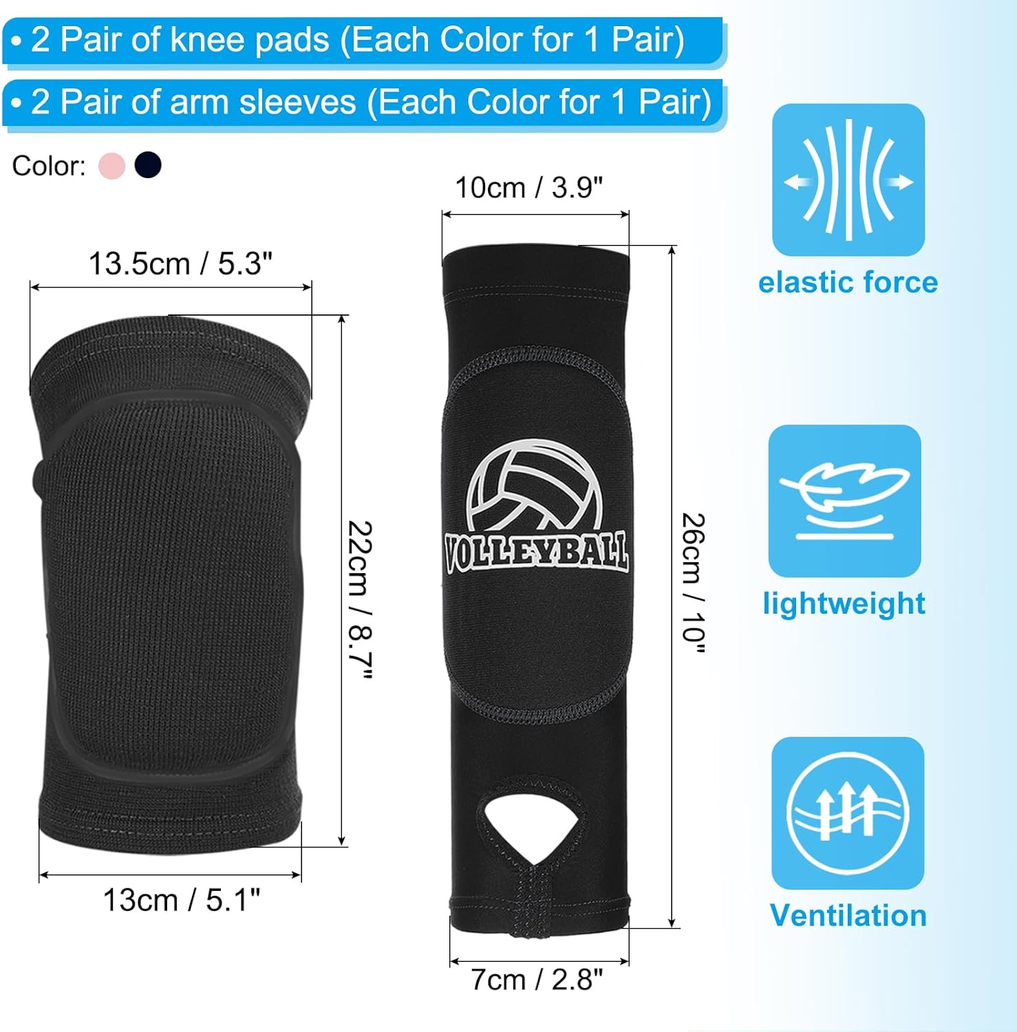 PATIKIL Volleyball Arm Sleeves Knee Pads Set Passing Forearm Knee Sleeve with Protection Pads Thumbhole Volleyball Arm Pad for Teenagers Men Women