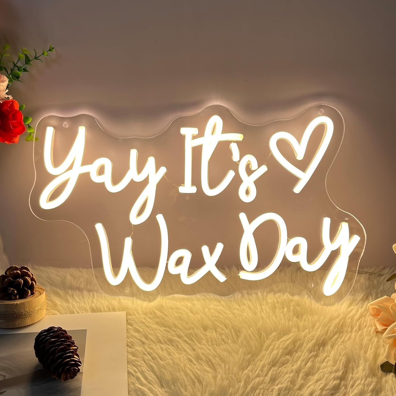 Yay It’s Wax Day Neon Sign For Spa Beauty Room Nail Brows Lashed Salon Studio LED Wall Art Decor For Business Stores Logo Barber Shops Led Word Indoor Neon Lights 5V USB Powered Warm White 40×23.6 CM