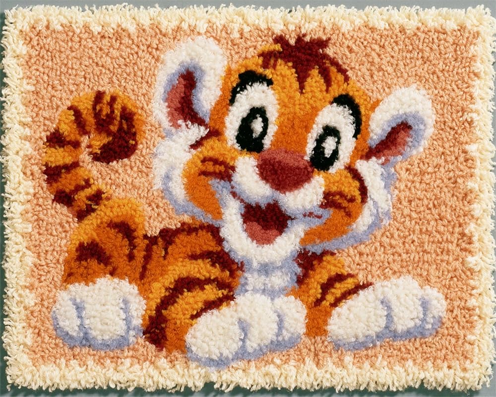 FWRTYCB Latch Hook Rug Kit Cute Smiling Little Tiger