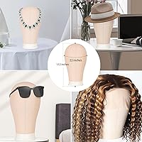 Vista 7 de Cabeza de maniquí de lona de 22 pulgadas con soporte de trípode de 63 pulgadas, juego de cabeza de lona para pelucas, exhibición