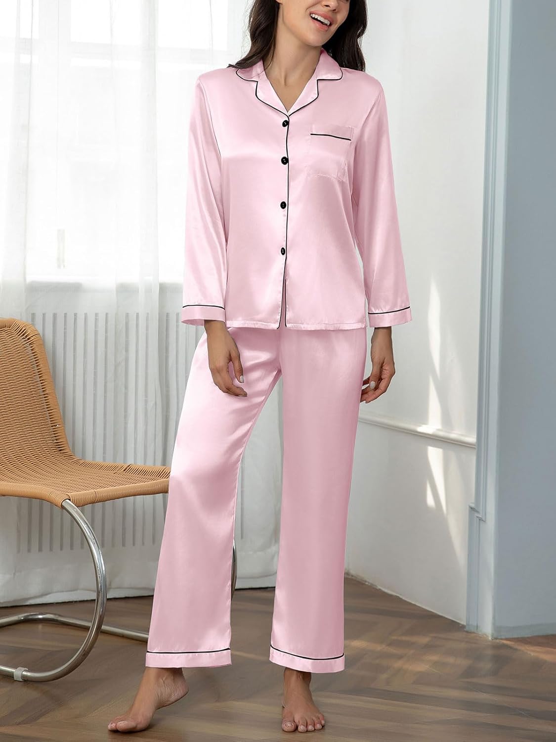 CloudLike Women Silk Satin Pajamas Sets 2 Piece Fall Pj Long Sleeve Button Down Sleepwear Nightwear Mathching Loungewear - Image 5