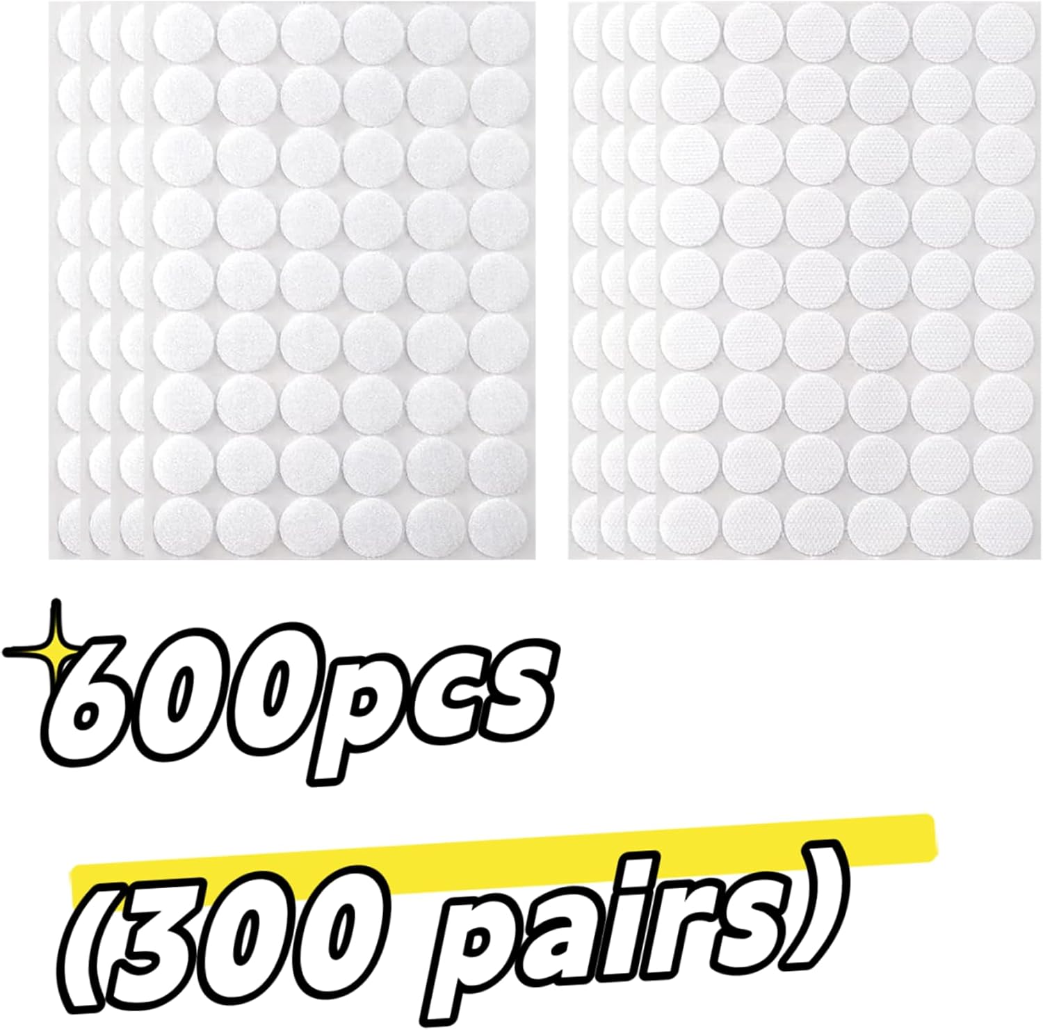 600pcs Hook and Loop Sticky Dots, 0.6-Inch Hook & Loop Glue Dots Circle Round White Dot Stickers for Fabric Classroom Arts Crafts Home Office Use, No Sew (300 Pairs)