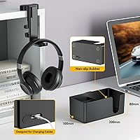 Vista 4 de KDD Soporte para tazas de escritorio 4 en 1 - Abrazadera para debajo del escritorio para auriculares - Soporte giratorio para auriculares