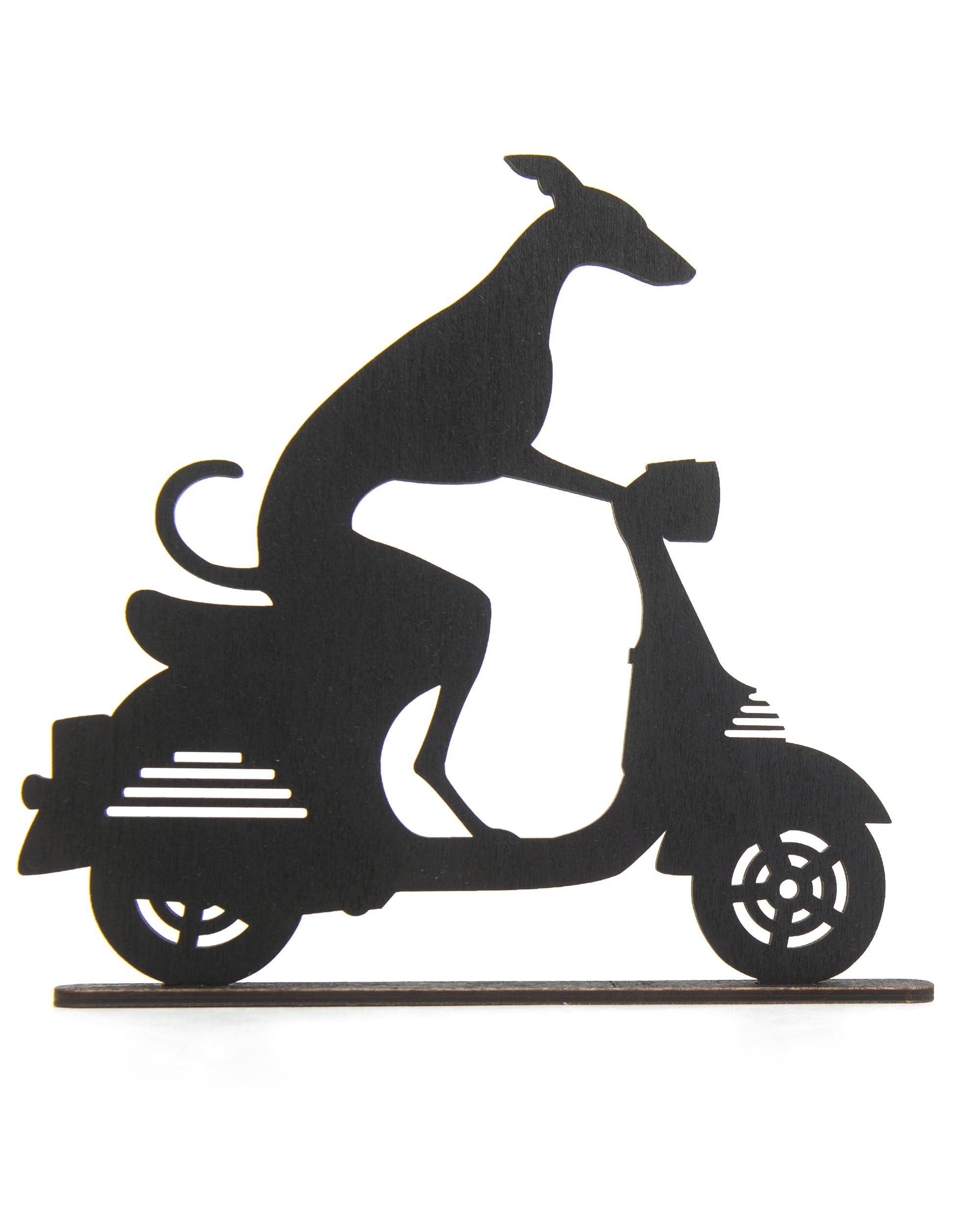 Whippet/Greyhound Silhouette Ornaments, various designs including Whippet on a motorbike