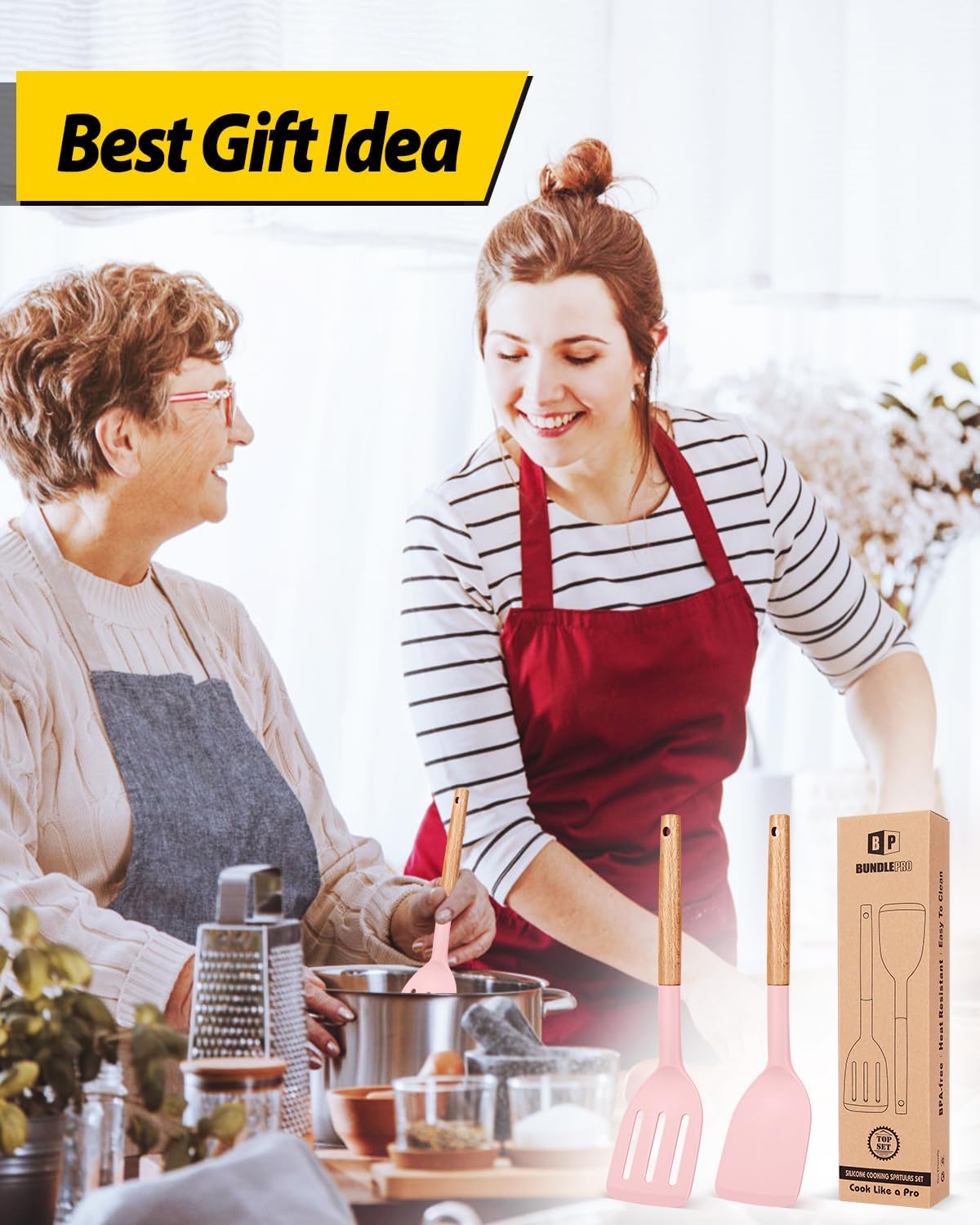 Pack of 2 Silicone Cooking Spatula, Heat Resistant Solid Turner, Non Stick Slotted Spatulas with Wooden Short Handle,Ideal Wood Kitchen Utensils Set for Frying, Baking, Flipping, Turning - Image 8