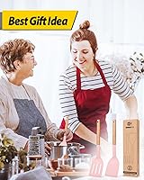 Vista 8 de Paquete de 2 espátulas de cocina de silicona, volteador sólido resistente al calor, espátulas ranuradas antiadherentes con mango corto de madera