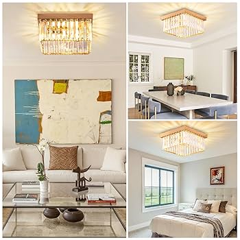 Cainjiazh 9.8" Chandelier Crystal Chandelies Ceiling Lighting Fixtures Flush Mount Ceiling Light E12 Round Modern Light Fittings For Kitchen Hallway Living Room Bedroom Hall Home Decoration(Gold