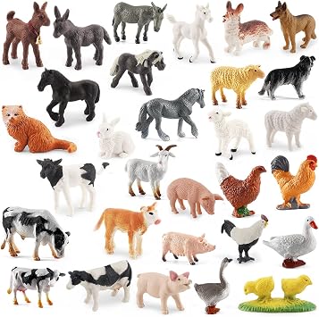 ONEST 30 Pieces Mini Farm Animal Figurines Playset Hand Painted Tiny Farm Animals Realistic Detailed Plastic Puppy Figures