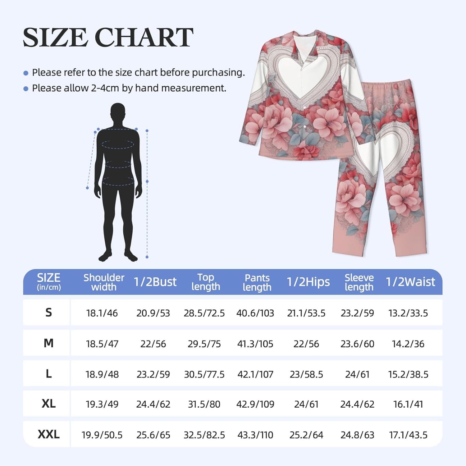 Romantic Heart Print Luxurious Mens Pajamas Set,Soft Breathable Pajamas, Perfect For Winter Christmas