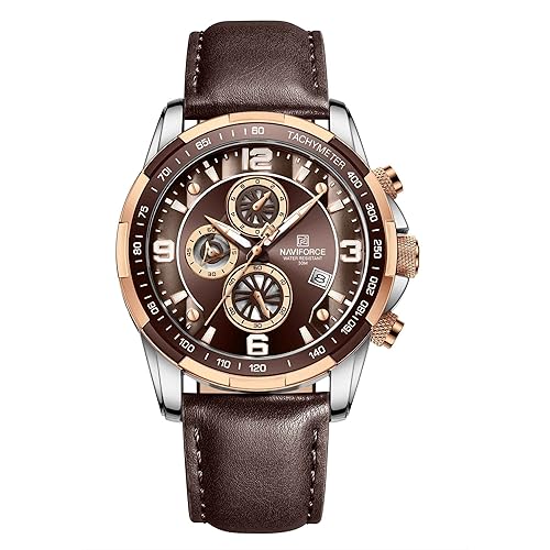 NAVIFORCE Sport Watches for Men Analog Quartz Chronograph Leather Strap