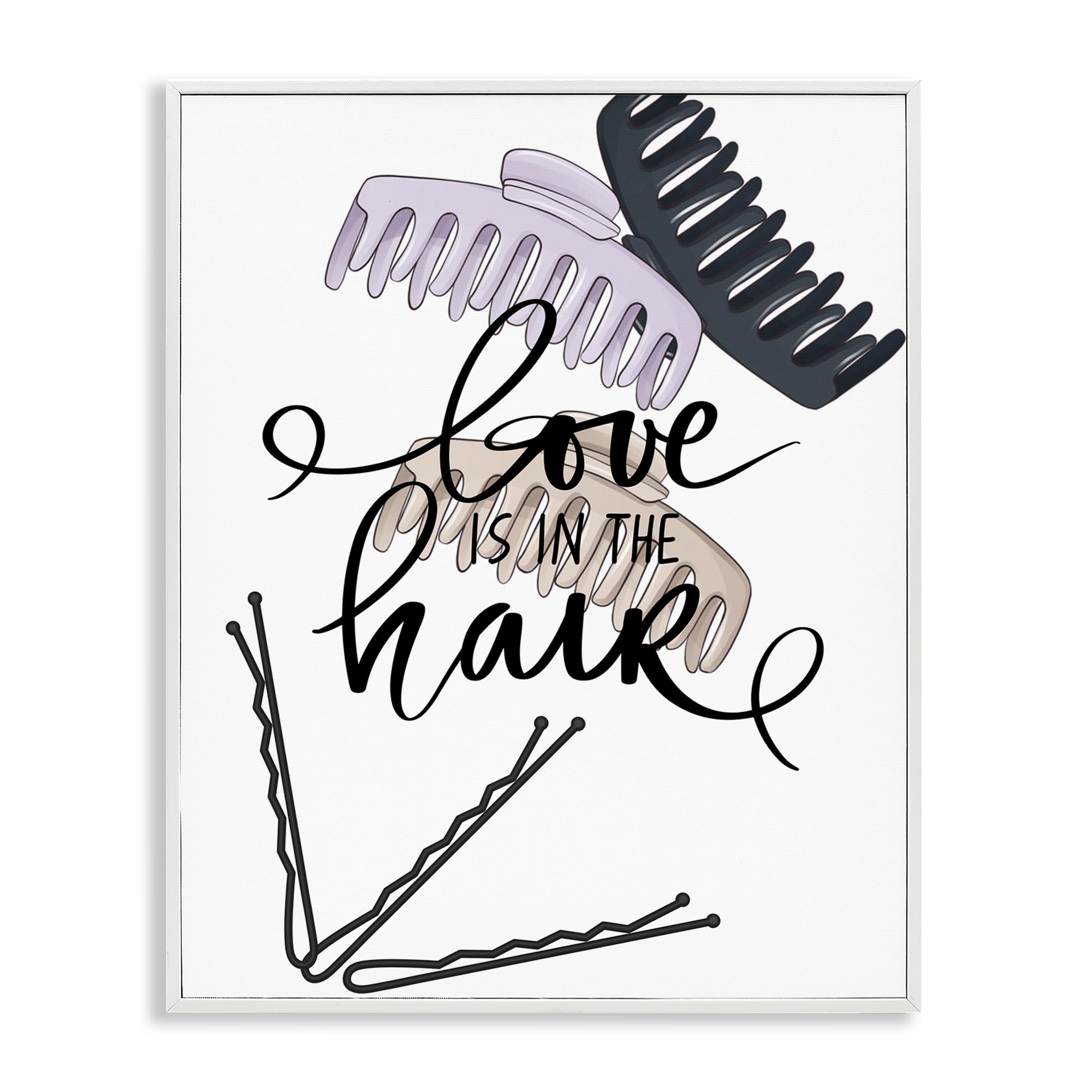 Stupell Industries Coastal White (Textured) Love Is In The Hair Glam Quote, 24 X 30 Inch Framed Giclée Print