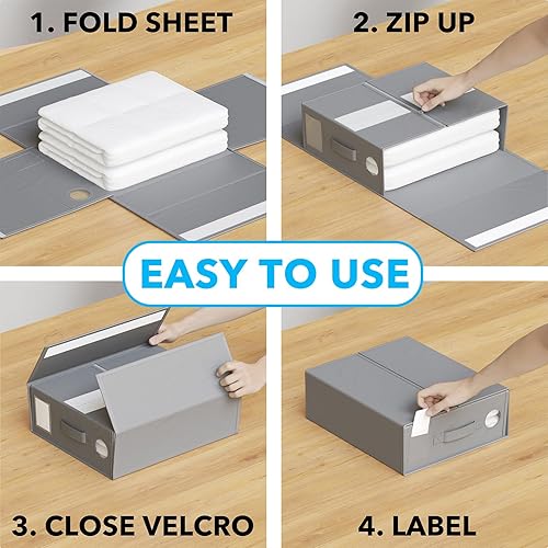 Miniatura 3 de Paquete de 4 organizadores de sábanas y almacenamiento, organizador de carpetas de sábanas para armario de lino, juego de sábanas plegables XL