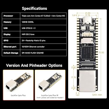 Waveshare Luckfox Lyra Plus RK3506G2 Linux Micro Development Board, Integrates Tripe-core ARM Cortex-A7 and ARM Cortex-M0 Processors, with Ethernet Port, Without Header