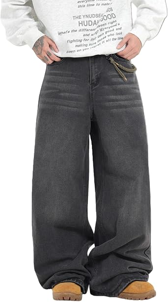 Mens Baggy Jeans Loose Fit Denim Pants Mid Waist Trousers Wide Leg Skater Jeans Y2K Streetwear