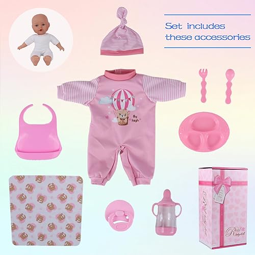 Miniatura 5 de haveahug Muñeca de bebé suave de 13 pulgadas con mochila para llevar, bolsillo para maletín para accesorios y ropa de muñeca (niña)