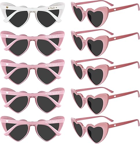 PartyGifts&beyond Gafas de sol de despedida de soltera con forma de corazón, paquete de 10 lentes de sol para despedida de soltera