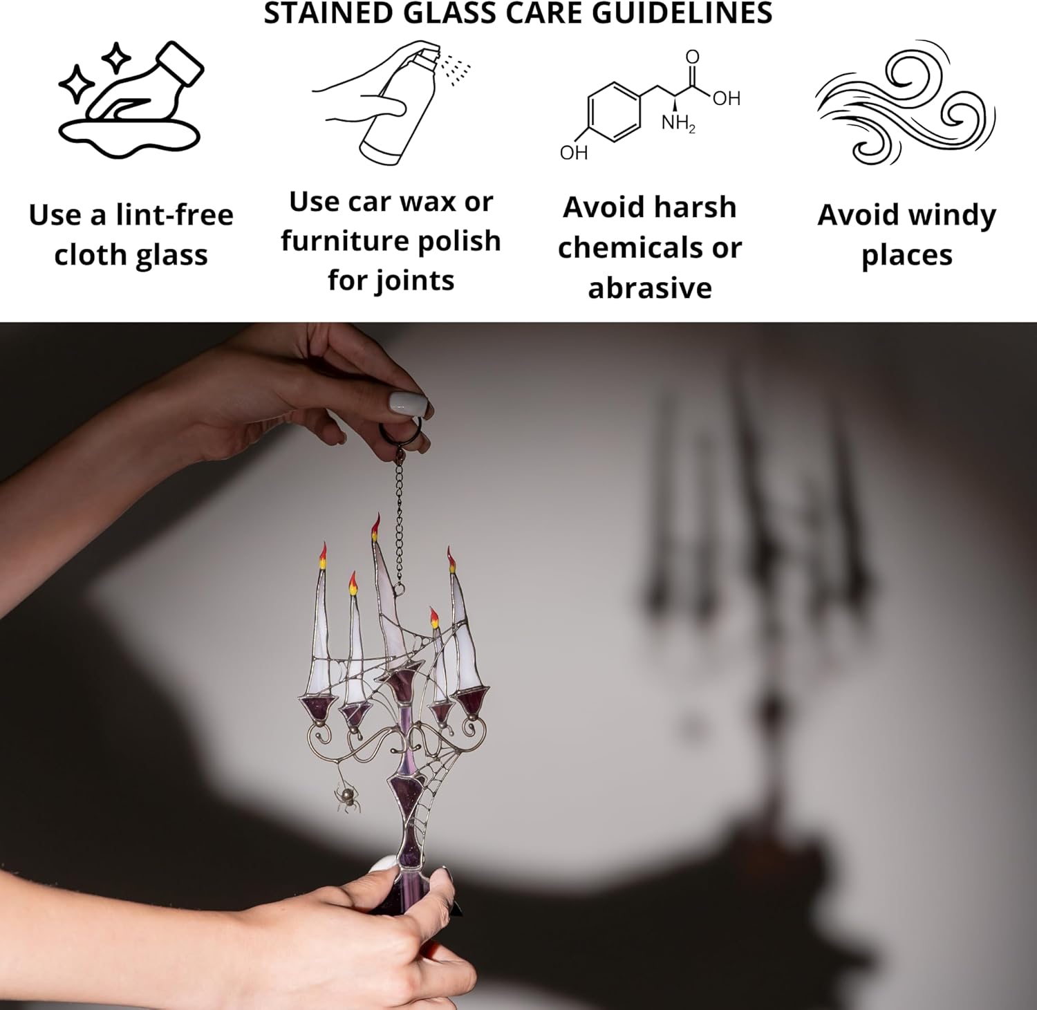 Halloween Stained Glass Window Hanging Suncatcher for Windows Panels Genuine Halloween Decor Spooky Sun Catcher Ornament Decoration Handmade Art (Candelabra)