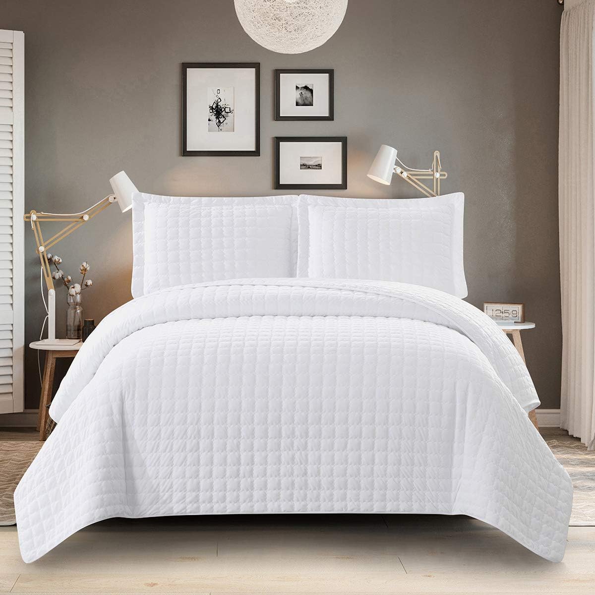 Royal Hotel Bedding Plush Velvet King Size Quilt, White 110x96 Inches Coverlet 3pc Set, Oversized Luxury 100% Velvet Quilt King White
