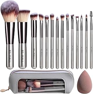 Travel Makeup Brush Set BS-MALL 14 Pcs with 1 Pcs Makeup Sponge – Essential Foundation Powder Concealers, Eye Shadows, Blush Makeup Brushes with Travel Makeup Case (Champagne)