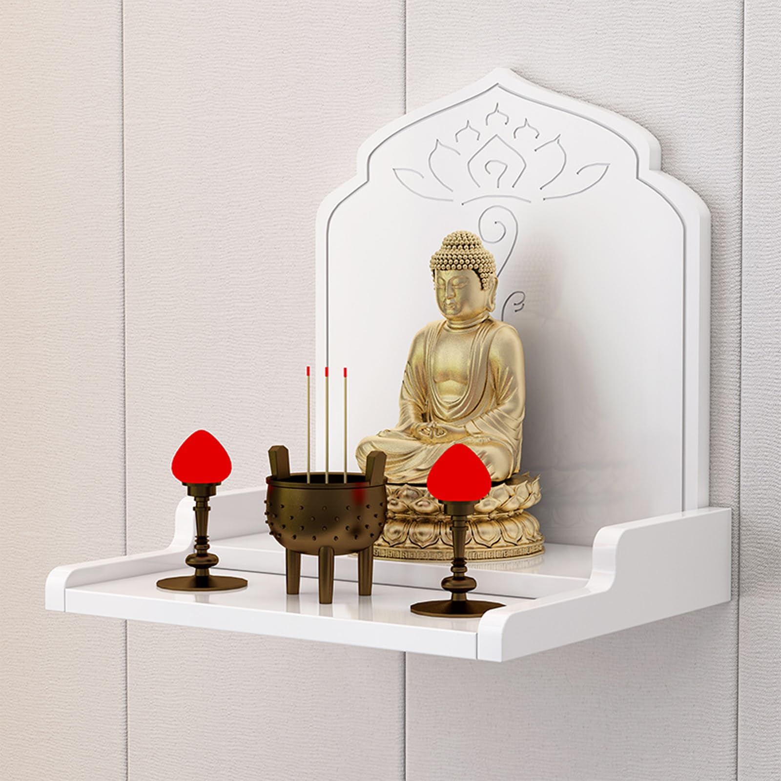JNTFNE Wall-Mounted Buddha Altar Shelf,Altar Cabinet Shelf Stand Wooden Wall Rack,Altar Table with Storage, Buddhist Shrine Prayer Stand(White,36 * 33 33cm/14.1 12.9 12.9in)