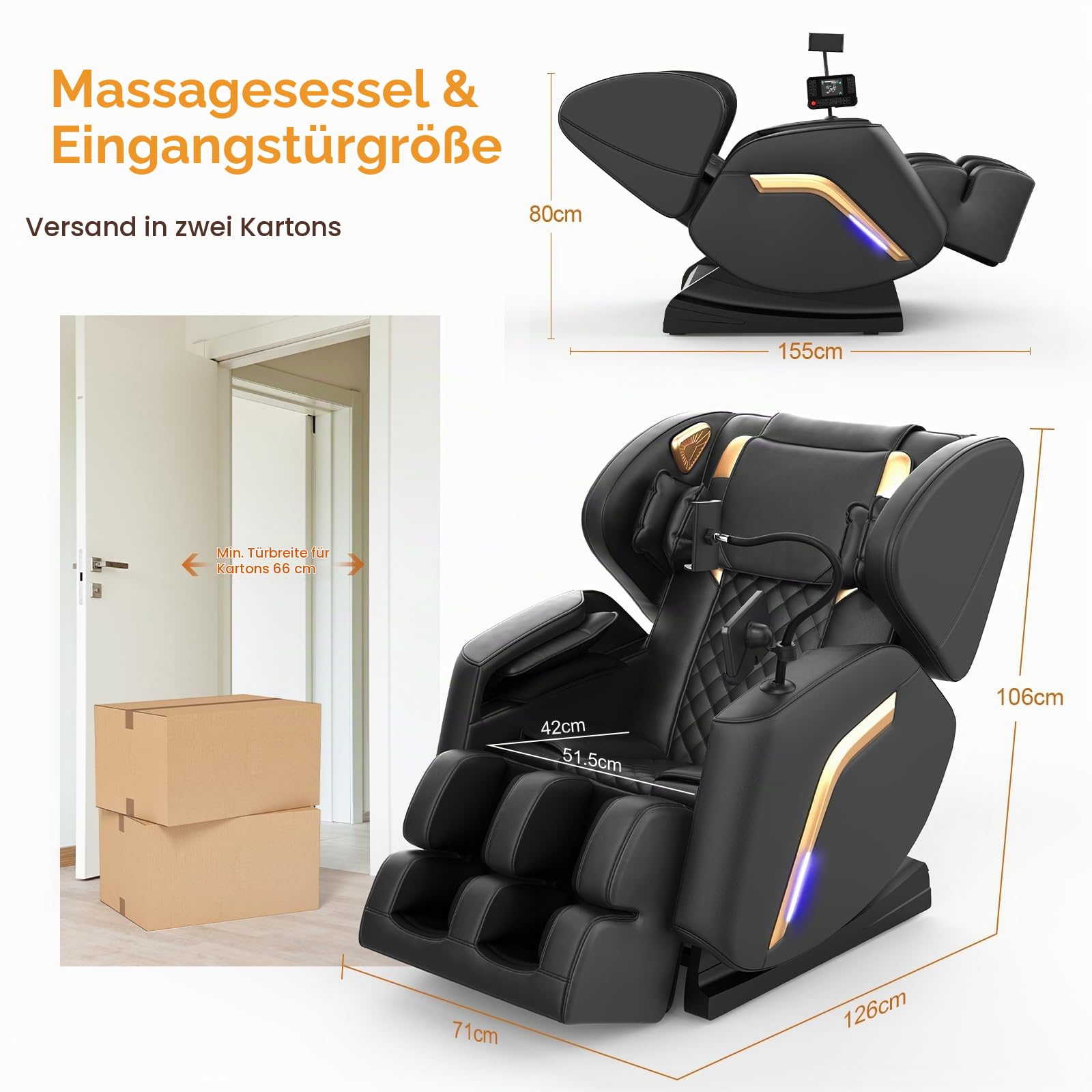 Ganzkörper Massagesessel mit Wärmefunktion,14 Massagerollen,9 Airbags,Fußmassage, Bluetooth-Lautsprecher, Smartphone-Steuerung,Touchscreen-Controller, Zero Gravity Relaxsessel Massagestühle