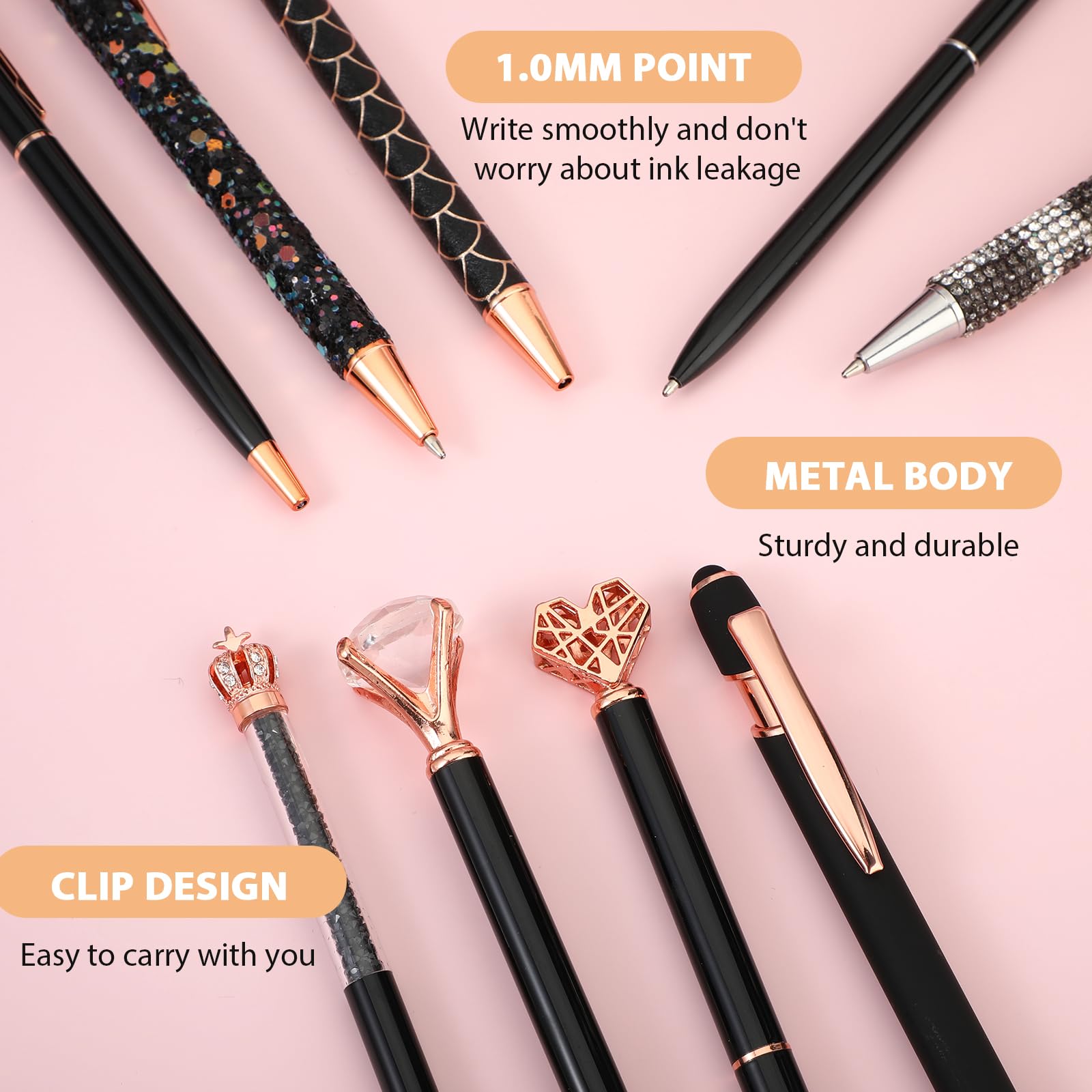 TIESOME 9 Pièces Cute Ballpoint Pens Set, violet Fancy Stylos Bling